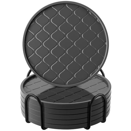 Coasters Set of 6,Hot or Cold Drink Coasters with Holder,Modern Style Coffee Table Coaster,Suitable for Kinds Cups Beer,Drink,Anti-Overflow Tabletop Protection(Gray, 6pcs) - color: Gray, size: 6 pcs