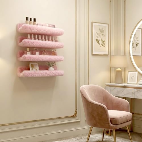 Care&More YJ 15 Inch Nail Polish Shelves, 4-Pack Fuzzy Display Nail Polish Rack for Storing Nail Bottles, Sunglasses, Essential Oils, Plush Soft Pink - color: Pink