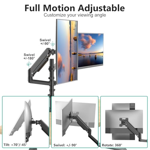 WALI Dual Monitor Mount, 13-33 Inch Adjustable Dual Monitor Arm for Desk Holds Max 19.8 lbs Screens, Swivel Vesa Bracket with C Clamp, Grommet Mounting, Monitor Arms for 2 Monitors (GSDM002) - color: Black (Dual), size: 13" to 33"
