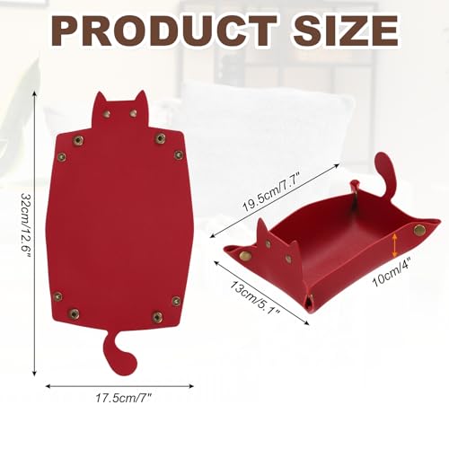 uxcell Leather Valet Tray, Folding Jewelry Tray Organizer Travel Dish Plate Desk Organizer for Women and Men Storage Jewelry Keys Wallet Coin, Wine Red - color: Wine Red