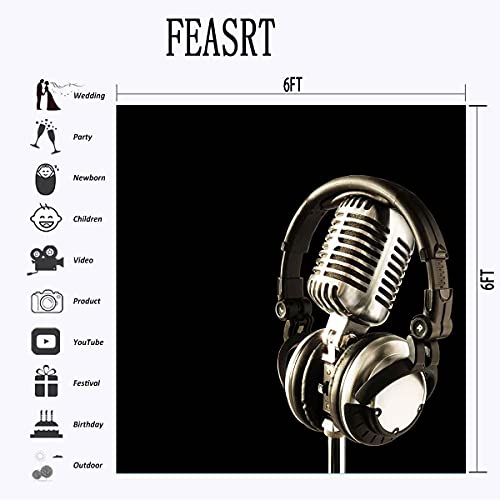 6x6ft Music Theme Backdrop Headphones Photography Background for Birthday Party Decor Banner Photo Booth Studio Props BJAY12 - size: 6x6FT