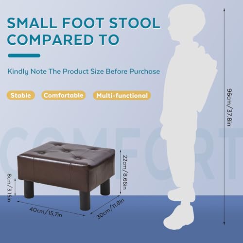 Small Foot Stool Ottoman, Faux Leather Footstool Ottoman Foot Rest for Couch, Rectangle Footstools and Ottomans Small for Living Room, Entryway and Bedroom (Brown) - color: Brown