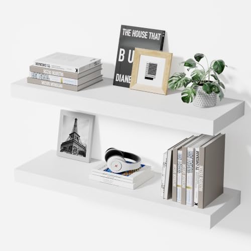 White Floating Shelves for Wall, 23.6'' Wall Mounted Shelves for Bathroom,Bedroom,Living Room,Kitchen&Office,Set of 2 - color: White, size: 23.6"
