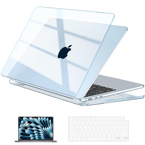 EooCoo Case Compatible with MacBook Air 13 inch M5 2026-2022 Release M4 M3 M2 A3449 A3240 A3113 A2681, Hard Shell&Keyboard Skin Cover&Screen Protector for Mac Air 13.6 inch, Gloss SkyBlue - color: Gloss Skyblue