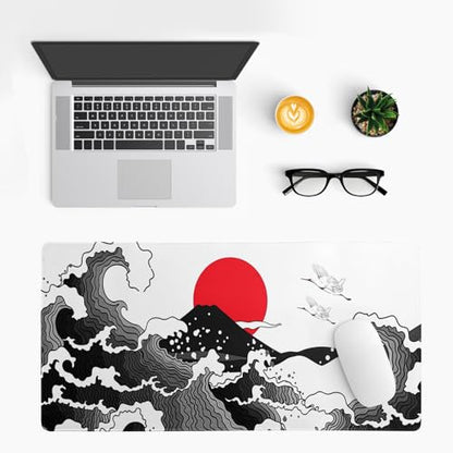 Japanese Red and Black Wave Gaming Mouse Pad Extended Large Mouse Mat Desk Pad Sea Texture Non-Slip Rubber Base Wave Mousepad Stitched Edges Keyboard Desk Pad for Office Home Game 27.6x11.8 Inch - color: Japanese Red and Black Wave