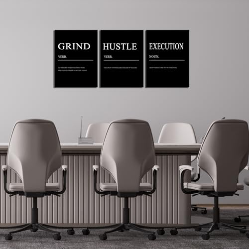 ZHIYANGY Inspirational Wall Art,Grind Hustle Execution Motivational Wall Decor Encouraging Canvas Posters Inspirational Quotes Poster for Office Workplace - color: 3P-GHE, size: 12 x 16 inch x 3pcs