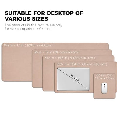 XXLarge Gaming Desk Pad with Stitched Edges - Waterproof Writing Pad Leather Mouse Mat, Non-Slip Base Desk Mat for Office/Home 47"x17" XXL Beige - color: Beige, size: 47" x 17"