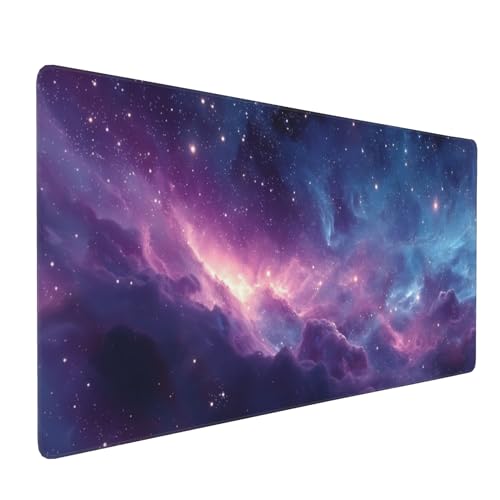 Rectangular Mouse Pad with Purple Galaxy Pattern,Anti-Slip Rubber Base, 35.4 x 15.7 Inches, Gaming Desk Mat - color: Purple Galaxy