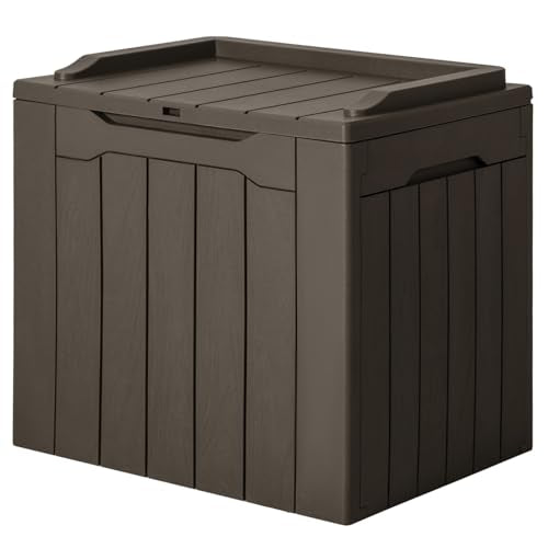 JUMMICO 31 Gallon Resin Deck Box Waterproof Indoor Outdoor Storage Boxes for Patio Furniture Cushions and Garden Tools (Brown) - color: Brown, size: 31 gallon