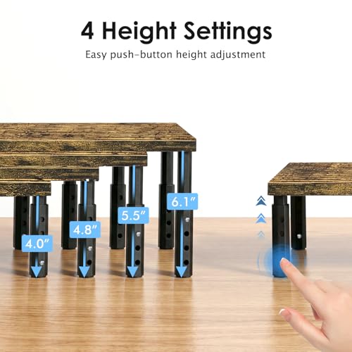 ECOLOVI Adjustable Wood Computer Monitor Stand Riser for Desk, Office Desk Organizer and Accessories for Monitor, Laptop, PC, Printer, Office Desk Accessories Workspace Organizer for Home Office Supplies, Brown 2-Pack - color: Brown Wood 2-Pack, size: Adj