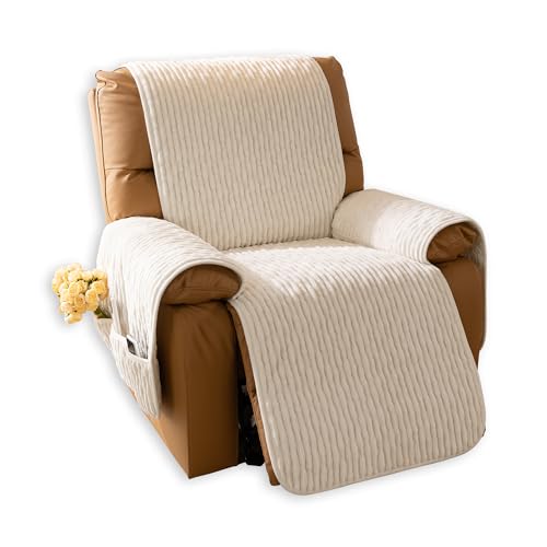 Recliner Chair Covers That Stay in Place, Waterproof Recliner Sofa Cover, Non-Slip Chair Protector, Washable Furniture Cover for Dogs, Cats and Kids (White, 23.6" Recliner Chair) - color: White