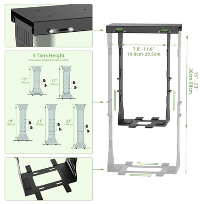 KEEGH Heavy Duty Under Desk PC Mount Adjustable Under Desk Computer Mount Supports Up to 90 lbs PC Mount with Secure Locking for Standing Desk, Black - color: Black