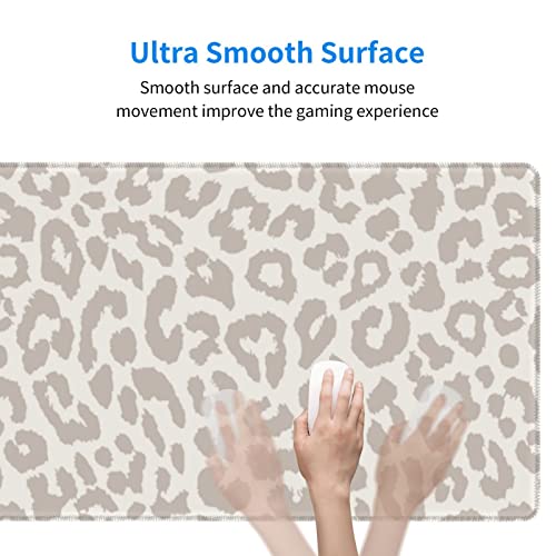 Large Mouse Pad Gaming Mousepad XL Beige Leopard Print Desk Mat Mouse Pad Long 31.5x11.8 in Extended Big Cute Mousepad Waterproof Desk Pad with Non-Slip Base and Stitched Edges for Computer Keyboard - color: Grey Leopard Print