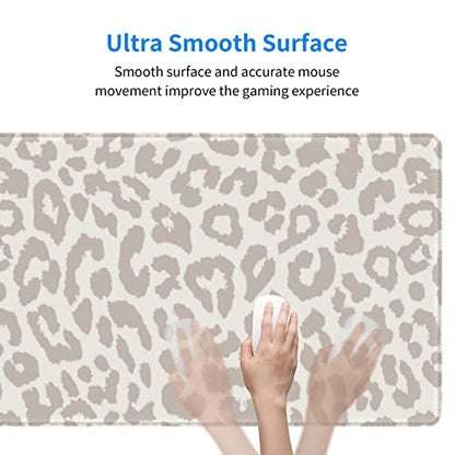 Large Mouse Pad Gaming Mousepad XL Beige Leopard Print Desk Mat Mouse Pad Long 31.5x11.8 in Extended Big Cute Mousepad Waterproof Desk Pad with Non-Slip Base and Stitched Edges for Computer Keyboard - color: Grey Leopard Print