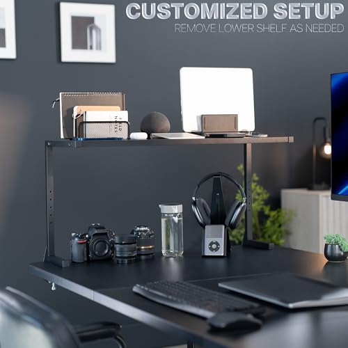 VIVO Black Clamp-on 30 inch 2-Tier Desk Shelf, STAND-SHELF30C | Above or Below Desk, 2 Level Shelving Unit for Table Accessories, Gaming Devices, and More, Storage Tray, Desktop Organizer