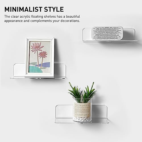 OAPRIRE Clear Acrylic Floating Shelves Set of 2 - Easily Expand Wall Space - Small Wall Shelf with Strong Adhesive for Bathroom, Bedroom, etc - color: Fully Clear