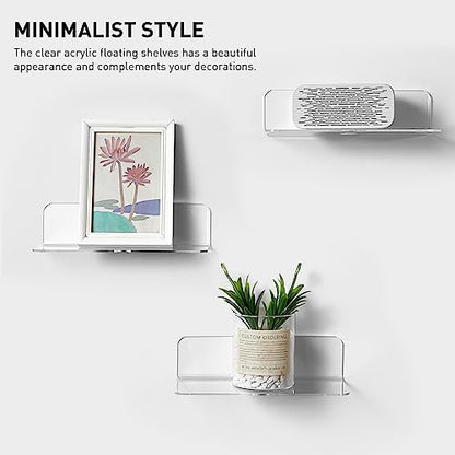 OAPRIRE Clear Acrylic Floating Shelves Set of 2 - Easily Expand Wall Space - Small Wall Shelf with Strong Adhesive for Bathroom, Bedroom, etc - color: Fully Clear