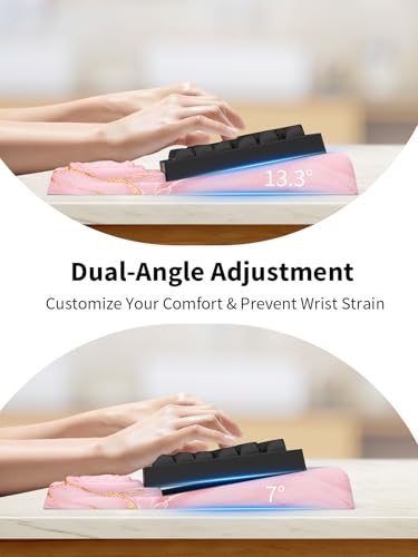 3-in-1 Ergonomic Keyboard Stand with Wrist Rest & Mouse Pad Set, Comfy Keyboard Riser Holder Soft Mousepad with Massage Design, Memory Foam and Non-Slip PU Base for Pain Relief, Pink Marble - color: Pink Marble