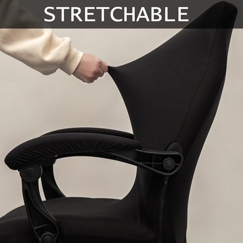Melaluxe Office Chair Cover with Arm Covers - Universal Stretch Desk Chair Cover, Computer Chair Slipcovers (Size: L) - Black - color: Black, size: Large with Arm Cover