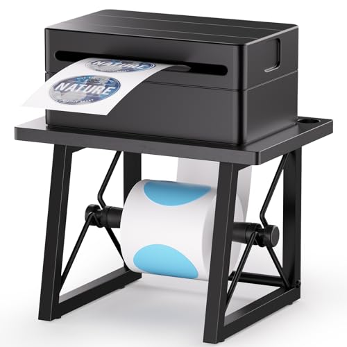 Label Holder for Rolls and Fan-fold Labels, Wooden Label Stand for Shipping Label Printer, Sticker Roll Holder Thermal Printer Accessory for Home, Office (Black) - color: Black