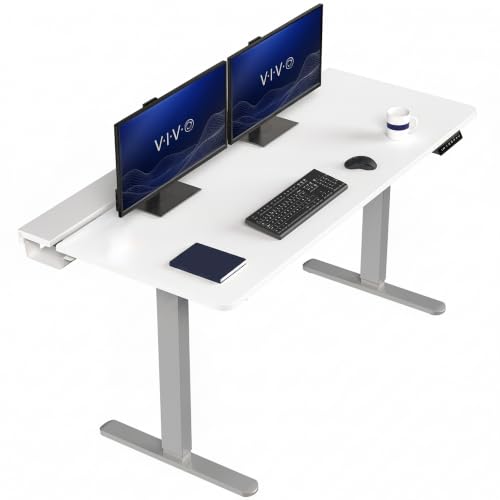 VIVO White 60 x 30 in Stand Up Desk, DESK-KIT-1G6-P3W | Electric, Holds 220 lbs, Sit Stand, Height Adjustable Table, Cable Tray, Full-Size Mouse Pad, Office Furniture, Gray Frame - color: White Top / Gray Frame, size: 60 x 30