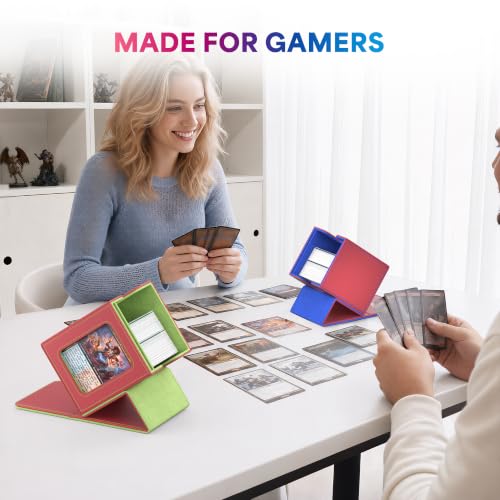 UAONO Card Deck Box for MTG Commander, Independent Commander Display, Fits 100 Double-Sleeved Cards, Magnetic Deck Case for Magic the Gathering TCG, 2 Dividers & 1 Top Loader (Red/Green) - color: A-Red&Lime Green