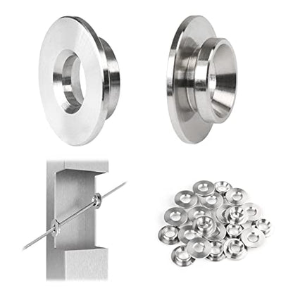 Muzata 20 Pack 1/8" 30 Degree Angle Wheel Cable Railing Grommets ONLY for Angle 1/8" 5/32" 3/16" Wire Rope T316 Stainless Steel Protector Sleeves Deck Cable Railing Hardware Kit Metal Posts CR79 - size: 20P, style: Silver For Stairs