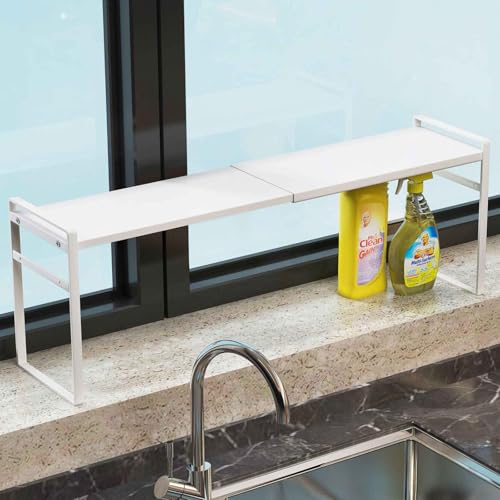 1pcs Small Narrow Tall Shelf for Windowsill Kitchen Organizer Window Sill Plant Shelf Stackable Shelves Bathroom Sill Thin Shelves for Narrow Spaces Counter Top Racks (White) - color: White, size: L13.8-23.6'' * W3.5'' * H7.5''