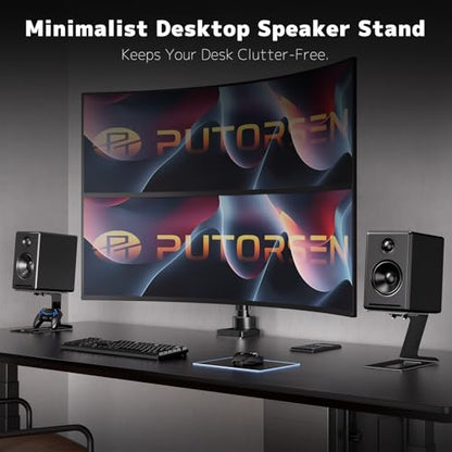 PUTORSEN Desk Speaker Stands,Desktop Speaker Stands for Most Small & Medium Bookshelf Speakers, Computer Speakers,Depth Up to 7.71in,6 Tilt Angle,Speaker Risers with Vibration Absorption Pad, Black - size: Height: 5.9"