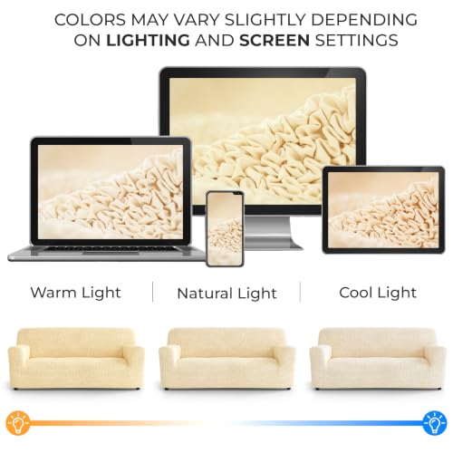 Premium Stretch Couch Covers for Sofa - Sofa Chair Cover Washable, Dogs & Pets Friendly - Elastic Polyester Loveseat Slipcovers - Non-Slip Love Seat Couch Covers - Cream (64"-85" Wide) - color: Cream, size: 64"-85" Wide