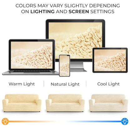Premium Stretch Couch Covers for Sofa - Sofa Chair Cover Washable, Dogs & Pets Friendly - Elastic Polyester Loveseat Slipcovers - Non-Slip Love Seat Couch Covers - Cream (64"-85" Wide) - color: Cream, size: 64"-85" Wide