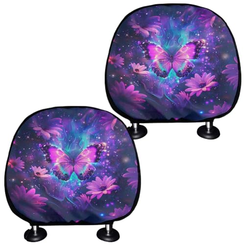 Butterfly 2 Pack Headrest Covers for Cars Universal Headrest Anti-Dirty Covers Auto Interior Accessories Decor Vehicle Seat Pillow Covers No-Slip Headrest Protector - color: purple Butterfly Covers