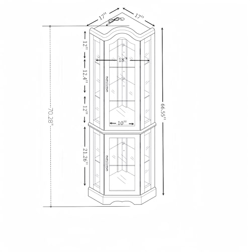 70" Lighted Corner Curio Cabinet,Inside Mirror Corner Glass Display Case with Tempered Glass Door for Living Room, Antique Collectibles, Wine & Bar Glass Storage, Lights Included - color: Cherry, size: Style-D