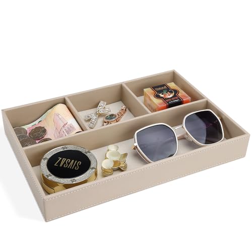 GORESE PU Leather Valet Tray, Stackable Jewelry Trays for Dresser, Drawer Nightstand Organizer Bedside Trays for Men Women, Entryway Desk Catchall Tray for Trinket, Key, Purse, Watch, Cologne, Beige - color: Beige