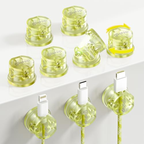 9 Pack Magnetic Cable Clips - gliship [Upgraded 360° Rotatable] Cord Organizer, Strong Magnetic Cord Holder, Adhesive Wire Keeper, Phone Cord Holder, Nightstand Wire Keeper Desk Decor, Tidy Helper - color: yellow