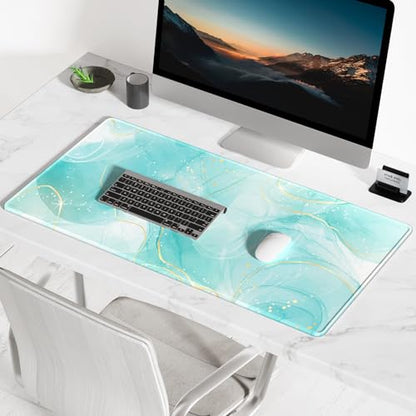 BOSOBO Desk Pad, XXL Gaming Mouse Mat, Desktop Full Cover, Art Gold Teal Marble - color: Art Gold Teal Marble, size: XL - 31.5 x 11.8 Inches