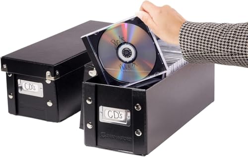 Snap-N-Store CD Storage Box - 2 Pack - Durable 5.1 x 5.1 x 13.2 Inch Disc Holders with Lids to Store up to 52 CDs - Black - color: Black, size: 2 Pack