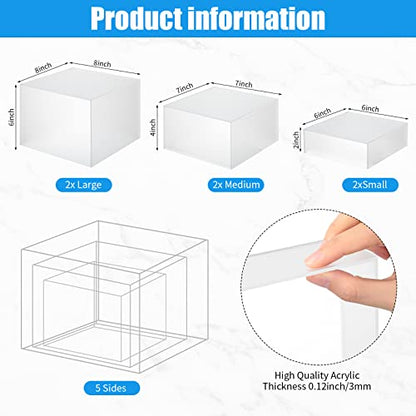 Tuanse 6 Pcs Buffet Risers, Food Risers for Buffet Table, Display Stand for Catering Dessert Collectibles Jewelry Figures Show, 5 Sided Acrylic Cube Display Organizer Acrylic Cube Boxes(Frosted Clear) - color: Frosted Clear