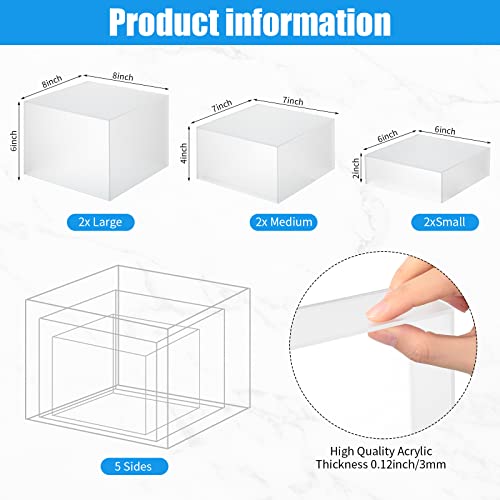 Tuanse 6 Pcs Buffet Risers, Food Risers for Buffet Table, Display Stand for Catering Dessert Collectibles Jewelry Figures Show, 5 Sided Acrylic Cube Display Organizer Acrylic Cube Boxes(Frosted Clear) - color: Frosted Clear