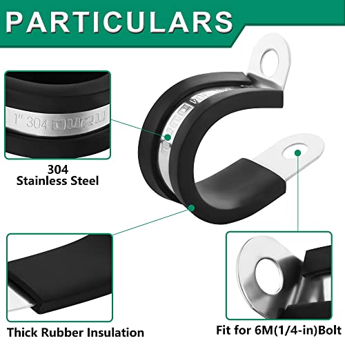 OURU 1/2-Inch Stainless Steel Rubber Coated Pipe & Wire Clamps (30pcs, Black, 13mm) - size: 30pcs - 1/2"