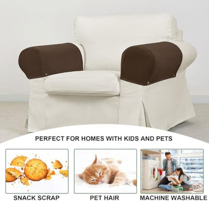 Velvet Armrest Covers for Chairs and Sofas Soft Stretch Couch Arm Cover Set of 2 Non Slip Sofa Armrest Slipcover Furniture Protector for Sofa, Couch, Armchair, Recliner, Coffee - color: Coffee