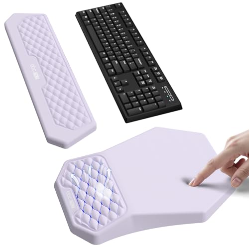 Ergonomic Mouse Pad and Keyboard Wrist Rest Support Set, Massage Design Mousepad for Carpal Tunnel Pain Relief, Memory Foam, Non-Slip PU Base for Computer Desk, Purple - color: Purple