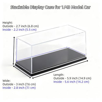Model Car Display Case, 1:43 Scale Acrylic Display Box for Cars, Stackable Dustproof Storage Boxes for Collectibles, Figures and Memorabilia, 5.9 x 3 x 2.7 inch - size: 5.8 x 3 x 2.7 inch
