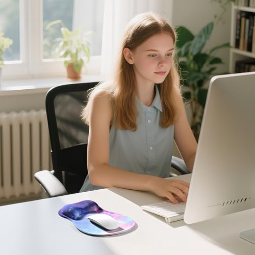 EooCoo Ergonomic Mouse Pad with Gel Wrist Rest Support Middle Concave Design, Relieve Wrist Pain, Non-Slip Base for Laptop, Computer, Office Desk Accessories, Carpal Tunnel Syndrome - color: Galaxy Purple