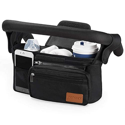 Momcozy Universal Stroller Organizer with Insulated Cup Holder Detachable Phone Bag & Shoulder Strap, Fits for Stroller Like Uppababy, Baby Jogger, Britax, BOB, Umbrella and Pet Stroller - color: Black
