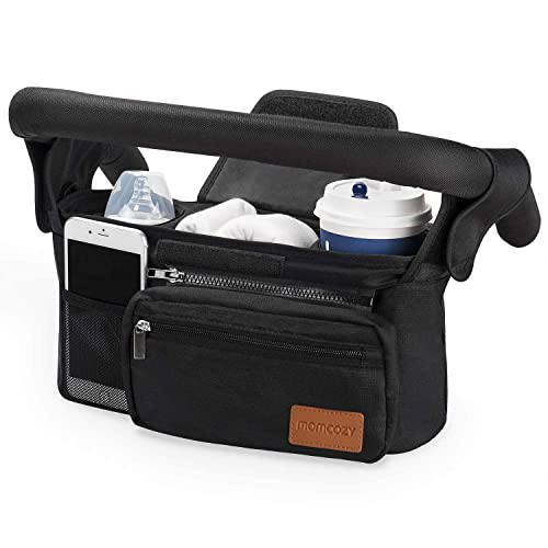 Momcozy Universal Stroller Organizer with Insulated Cup Holder Detachable Phone Bag & Shoulder Strap, Fits for Stroller Like Uppababy, Baby Jogger, Britax, BOB, Umbrella and Pet Stroller - color: Black