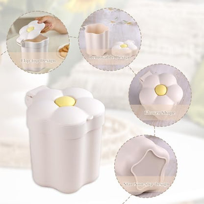 CEYAZYE Cute Desktop Mini Trash Can with 5 Roll Bags | Small Garbage Cans with Lid for Tabletop Countertop, Plastic Waste Basket Recycling Bin for Office Bathroom Bedroom Kitchen
