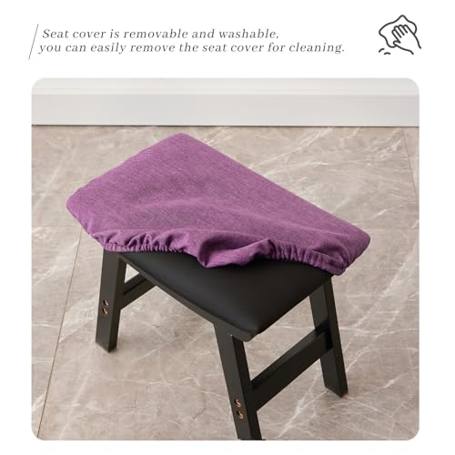 Kitsanery Foot Stool,Ottoman,Bamboo Small Sofa Foot Rest Under Desk,Extra Seating for Living Room, Bedroom and Kitchen (Black Stool Legs - Purple Surface) - color: Black Stool Legs - Purple Surface