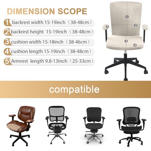 Tallew 4 Pcs Office Chair Covers Set Computer Universal Protective Stretchable Chair Seat Covers Desk Armrest Slipcovers Pads Office Cushion Backrest for Rotating(Cream) - color: Cream