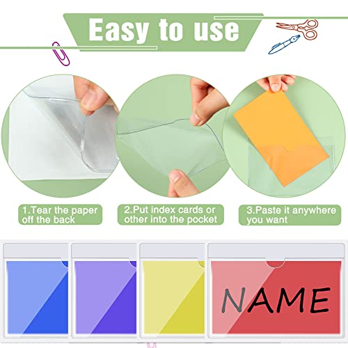 Chinco 30 Pcs Self Adhesive Pockets, Bin Labels for Storage Bins, Clear Pocket Label Sleeves, Plastic Index Card Holder with Top Open for Organizing Bins Box Drawer(3 x 5 Inches) - size: 3 x 5 Inches